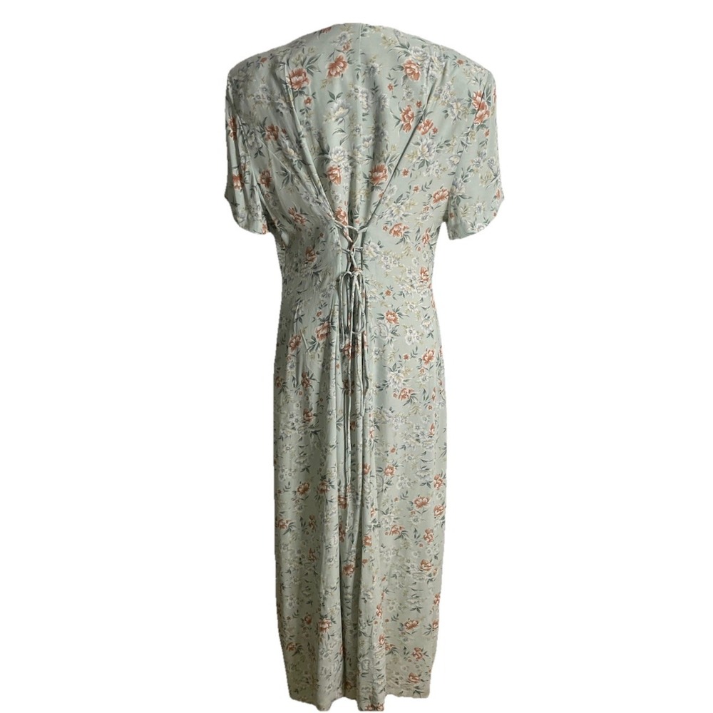 Vtg 90s DJI Floral Cottagecore Ditzy Maxi Button Down Lace Up Back Dress 12 - Picture 4 of 5